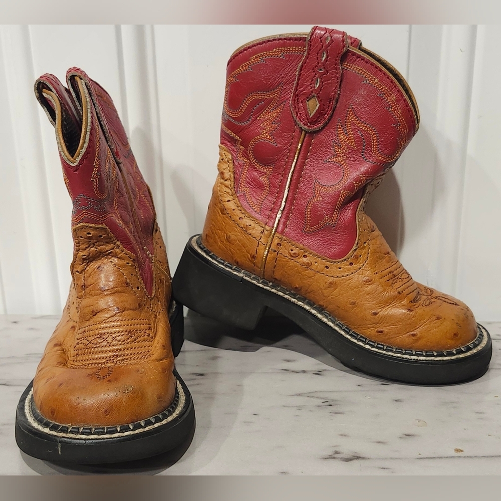 Justin Children's Gypsy western Boot with Cognac Ostrich leather size 9.5